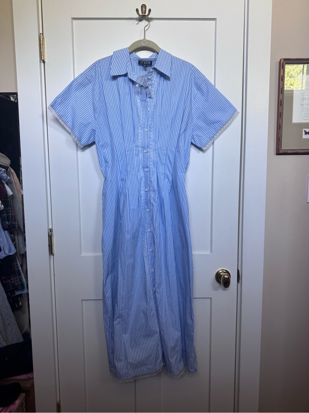 J. Crew Light Blue & White Striped Maxi Shirt Dress